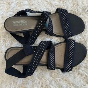 Coach and Four Studded‎ Wedge Sandals Navy Blue Strappy Comfort Size 10